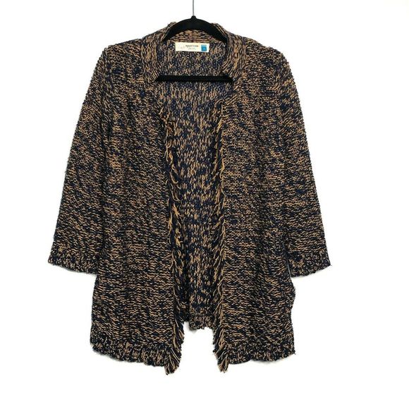 Anthropologie Sparrow Marled Peat Cardigan Linen Wool Open Front Sweater Small - Picture 2 of 8